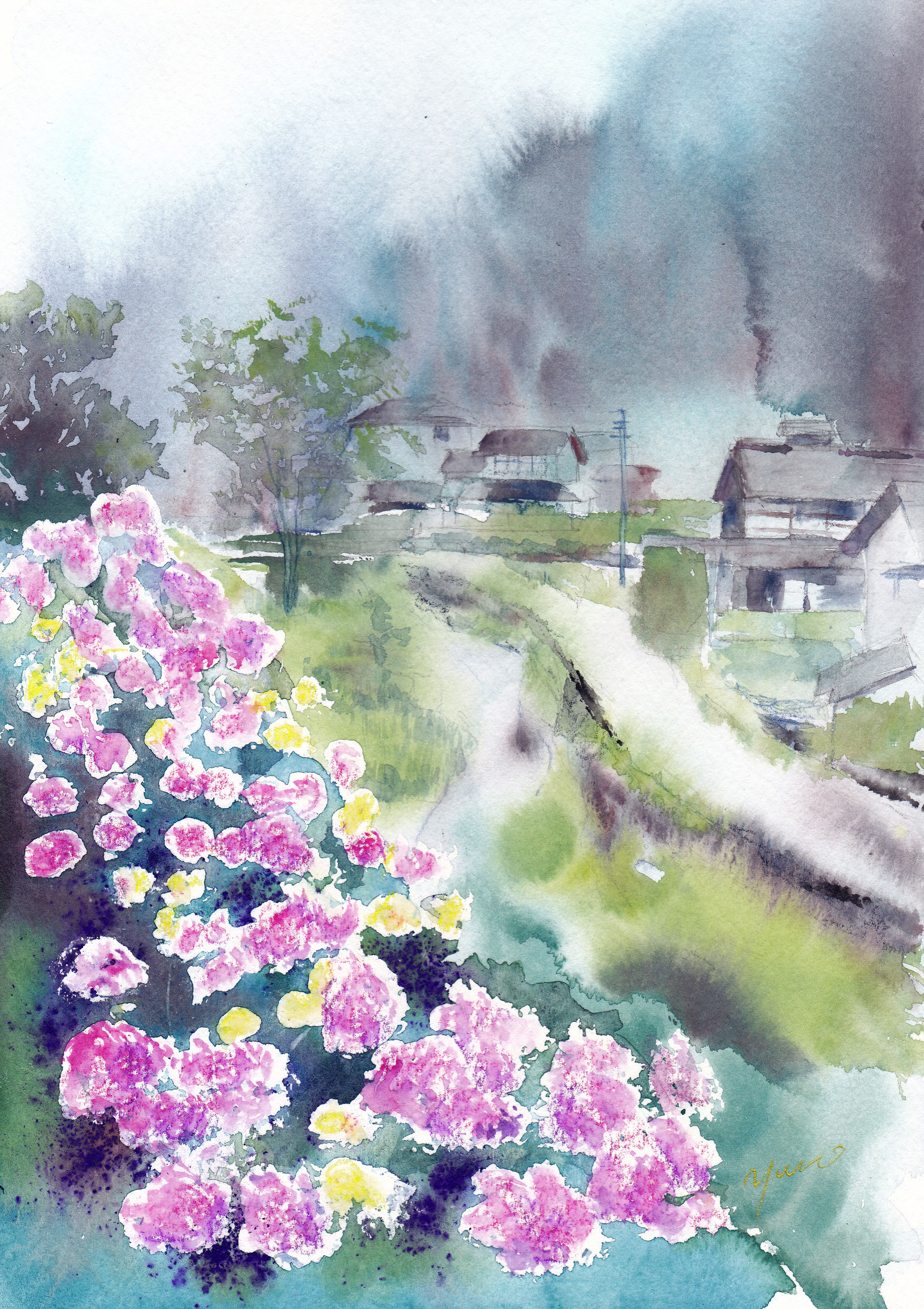 6月朝日カルチャー 風景画コース 紫陽花の道 | すい・さい・いろ suisaiiro